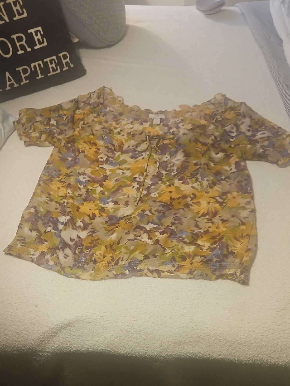LOFT Yellow Multi Floral Short-Sleeve Blouse
